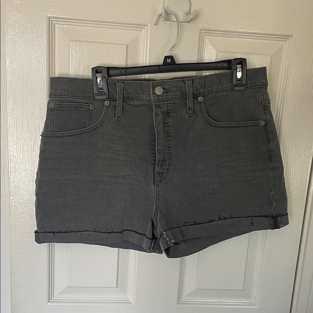 Madewell Black/Grey High-Rise Rolled Hem Jean Shorts